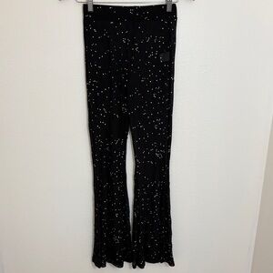 Sheer Black Flare Pants with Speckle Print